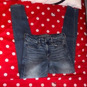 American Eagle Outfitters Blue Skinny Jeans with Distressed Details